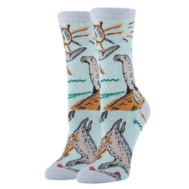 Oooh Yeah - Womens Harbor Seal-Aquatic-Womens Crew Socks