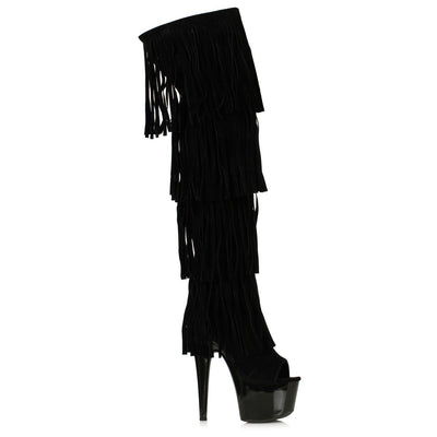 Ellie Shoes - 7" Heel Thigh High Boot with Fringe