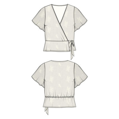 Liverpool Los Angeles - Womens Short Sleeve Wrap Front Woven Top with Tie