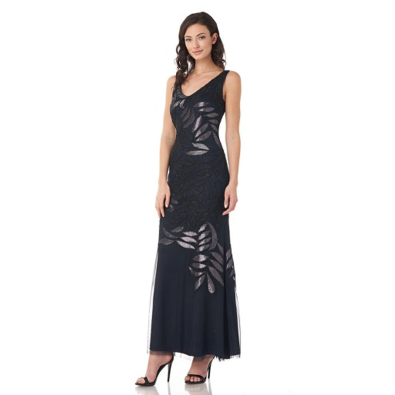 JS Collections - Womens Applique Embroidered Vine Gown