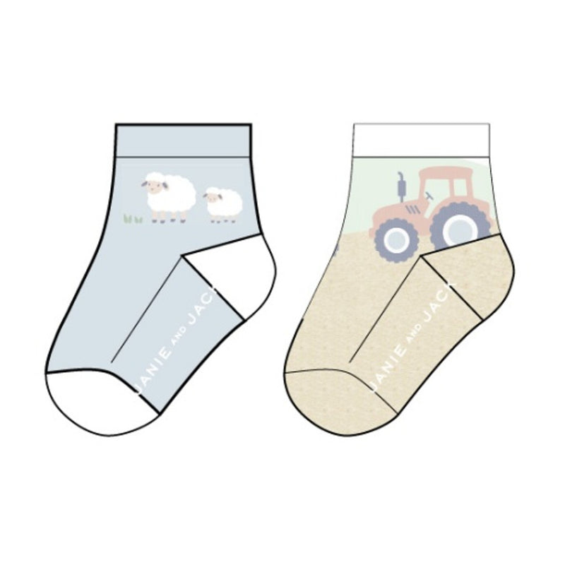 Janie and Jack - B Multi Sheep Tractor Scenic 2pk Sock Sig1
