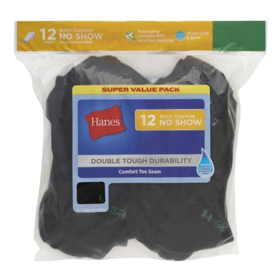 Hanes - Boys Double Tough Boys' Cushion No Show Socks 12-Pairs