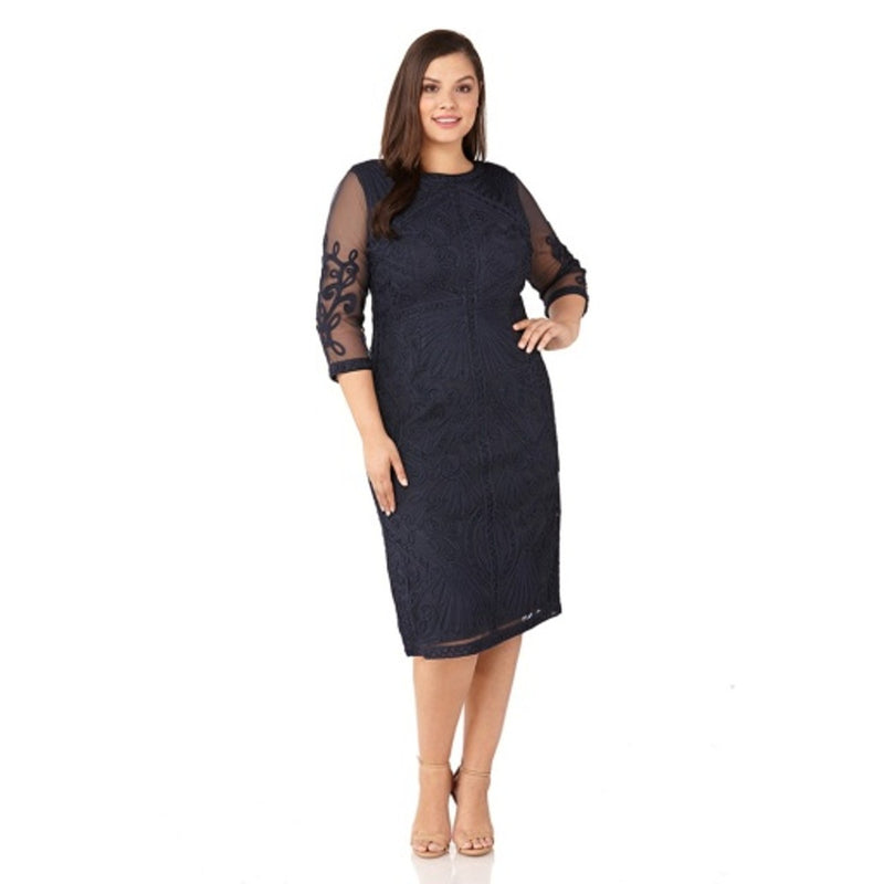 JS Collections - Womens Boat Neck Soutache Embroidered Dress with Quarter Sleeves