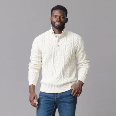 Hope & Henry - Mens Organic Mock Neck Cable Sweater