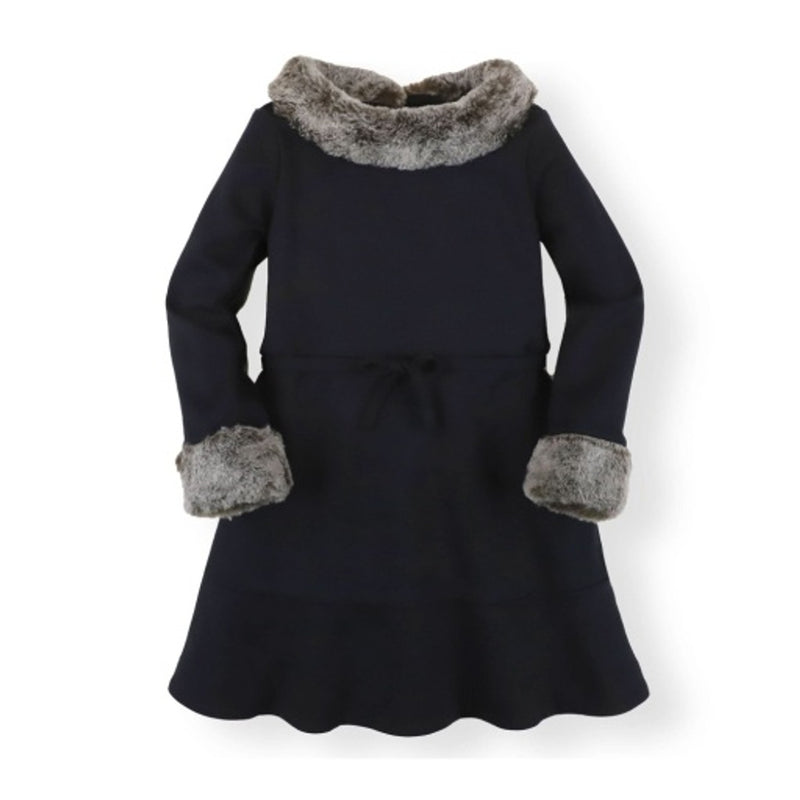 Hope & Henry - Girls Long Sleeve Ponte Dress with Faux Fur