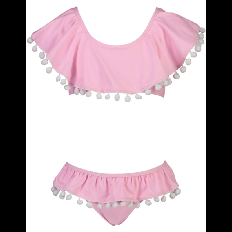 Snapper Rock - Girls Pink Pom Pom Shoulder Flounce Bikini