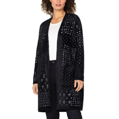 Liverpool Los Angeles - Womens Long Slv Collarless Open Front Sweater Coat
