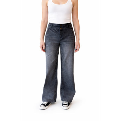 1822 Denim - Womens Petite 29" Slim Wide Leg with Double Stacked Waistband