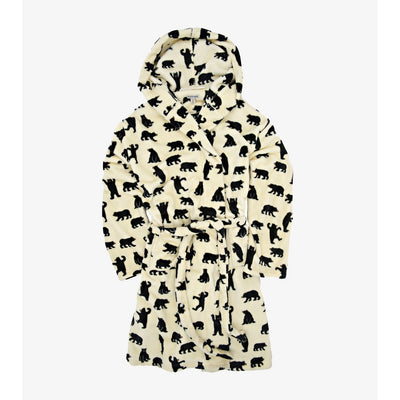 Little Blue House - Unisex Black Bears on Natural Adult Fleece Robe