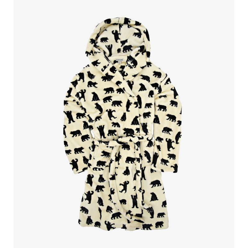 Little Blue House - Unisex Black Bears on Natural Adult Fleece Robe
