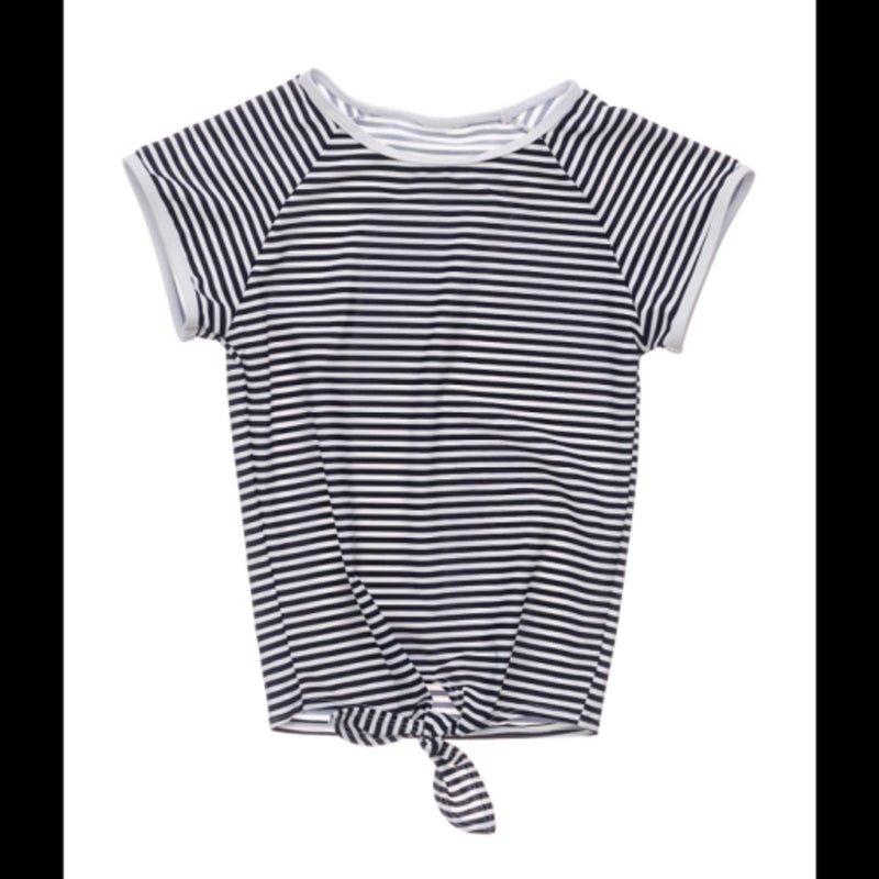 Snapper Rock - Girls Nautical Stripe Knot Front Short Sleeve Rash Top