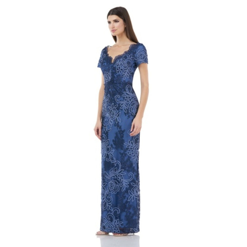 JS Collections - Womens Scalloped Neck Ss Column Gown