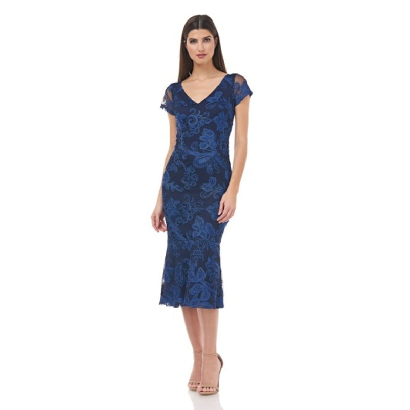 JS Collections - Womens Soutache Ss Vneck Flounce Midi