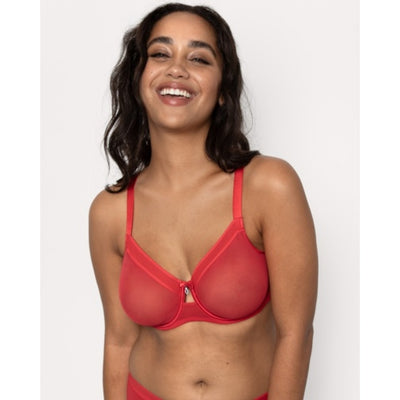 Ariela - Womens Sheer Mesh Full Coverage Unlined Underwire Bra - Diva Red