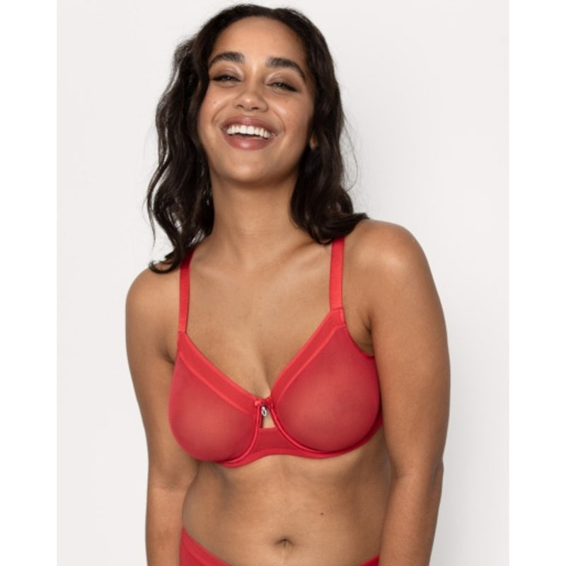 Ariela - Womens Sheer Mesh Full Coverage Unlined Underwire Bra - Diva Red