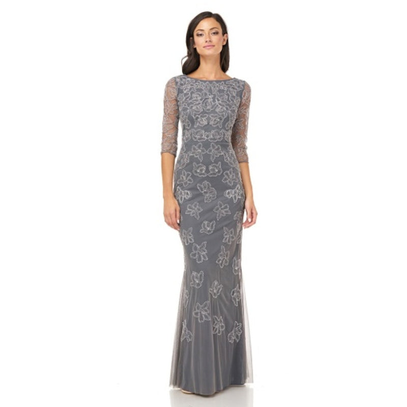 JS Collections - Womens Pearl Trim Metallic Dori Gown