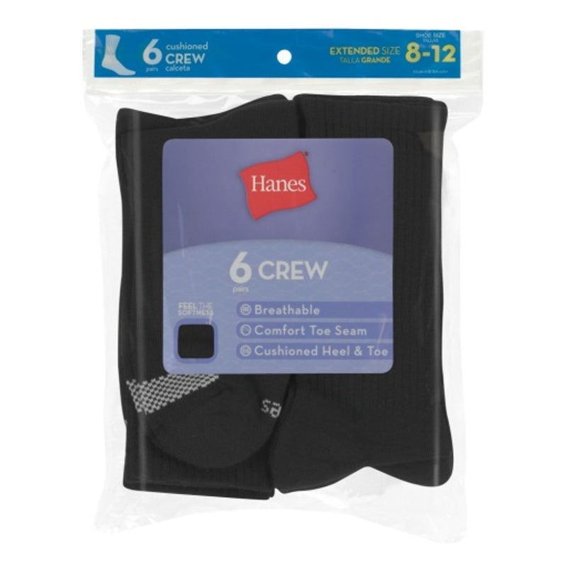 Hanes - Womens Crew Socks Moisture-Wicking Extended Sizes 8-12 6-Pairs