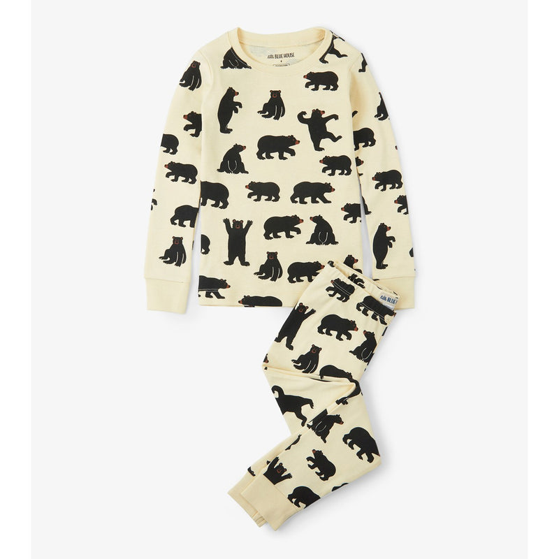 Little Blue House - Black Bears on Natural Kids Pajama Set