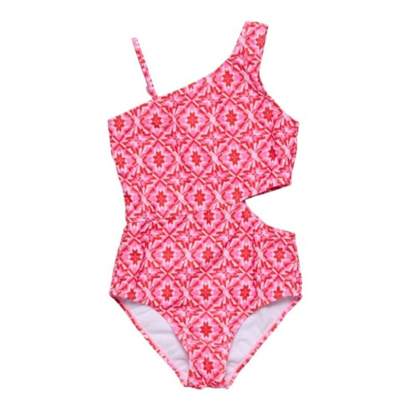 Snapper Rock - Girls Pink Pop Geo Teen One Shoulder Swimsuit