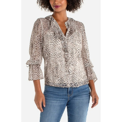 Liverpool Los Angeles - Womens Long Slv Ruffle Front Woven Shirt