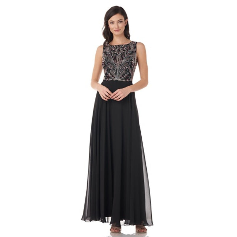 JS Collections - Womens Bead Bodice Chiffon Gown