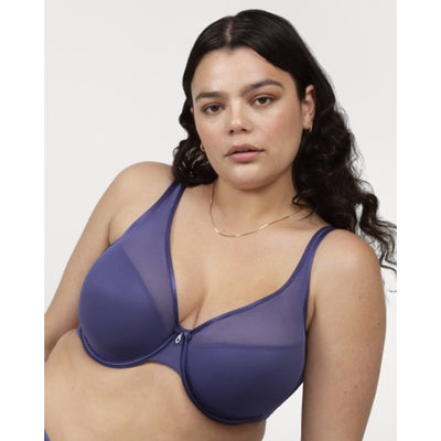 Ariela - Womens Sheer Mesh Plunge T-Shirt Bra - Vintage Blue