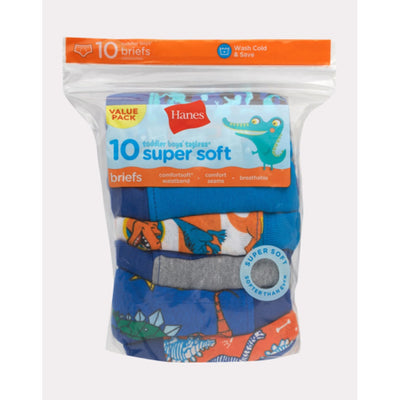 Hanes - Boys Toddler Boys' Tagless Briefs Dinosaur Prints & Solids 10-Pack