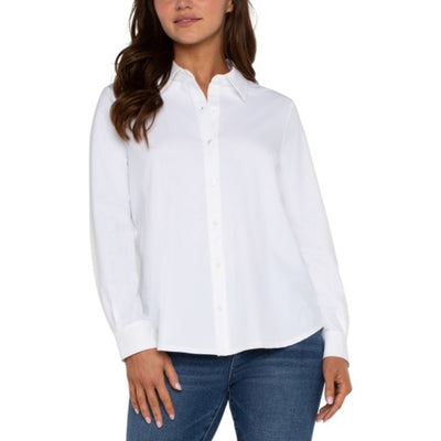 Liverpool Los Angeles - Womens Long Sleeve Button Front Knit Shirt