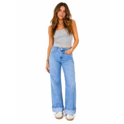 1822 Denim - Womens Petite Roll Cuff Wide Leg
