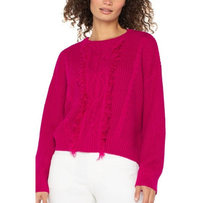 Liverpool Los Angeles - Womens Long Sleeve Crew Neck Sweater with Fringe