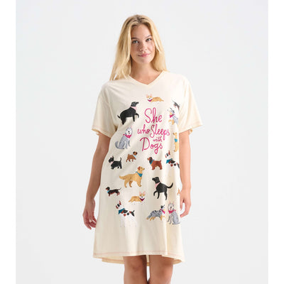 Little Blue House - She Who Sleeps with Dogs Womens Sleepshirt