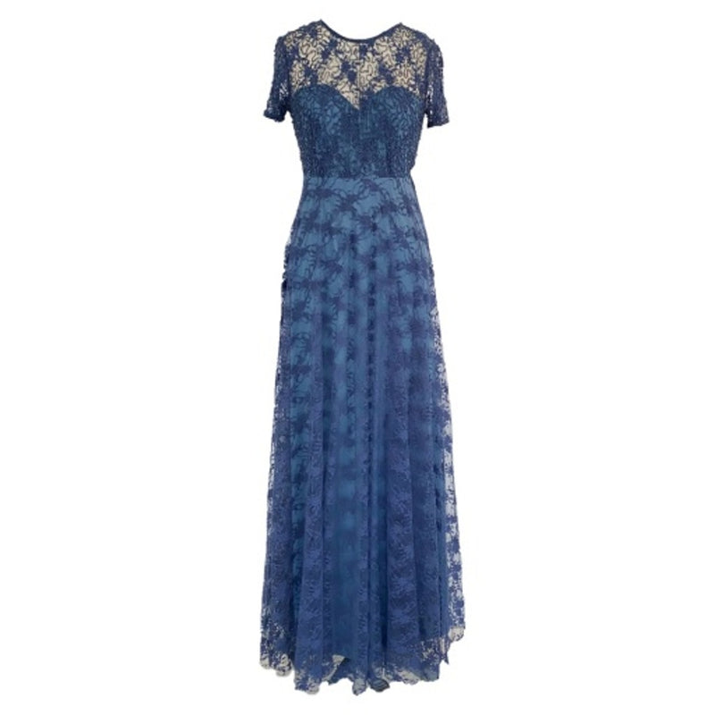 JS Collections - Womens Short Slv Beaded Illusion Gown