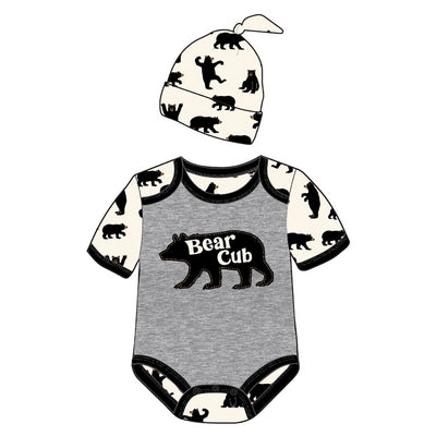 Little Blue House - Grey Baby Bear Baby Bodysuit with Hat