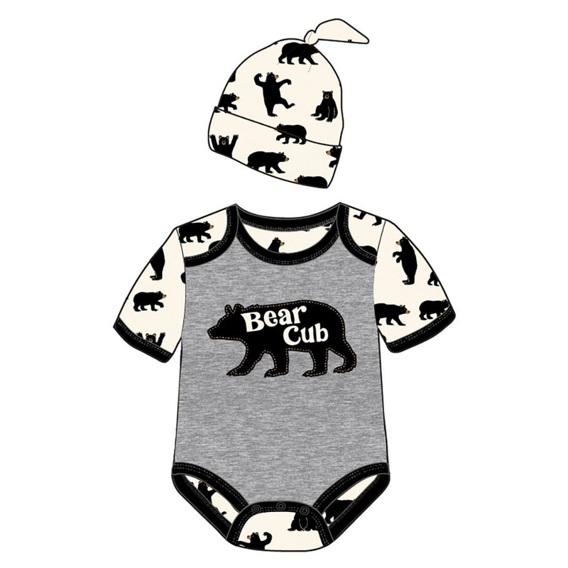 Little Blue House - Grey Baby Bear Baby Bodysuit with Hat