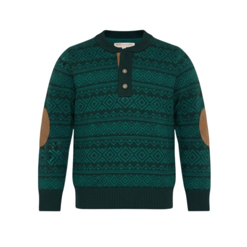 Hope & Henry - Boys Organic Sweater Henley with Elbow Patches