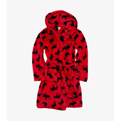 Little Blue House - Unisex Moose on Red Adult Fleece Robe