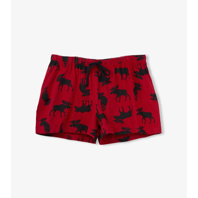 Little Blue House - Moose on Red Womens Sleep Shorts