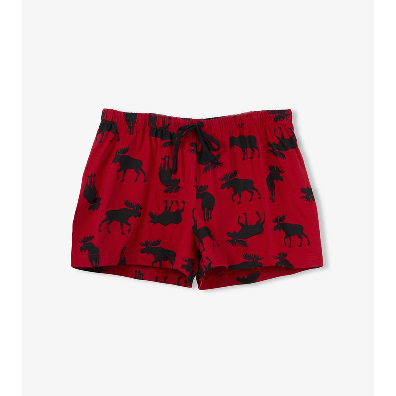 Little Blue House - Moose on Red Womens Sleep Shorts