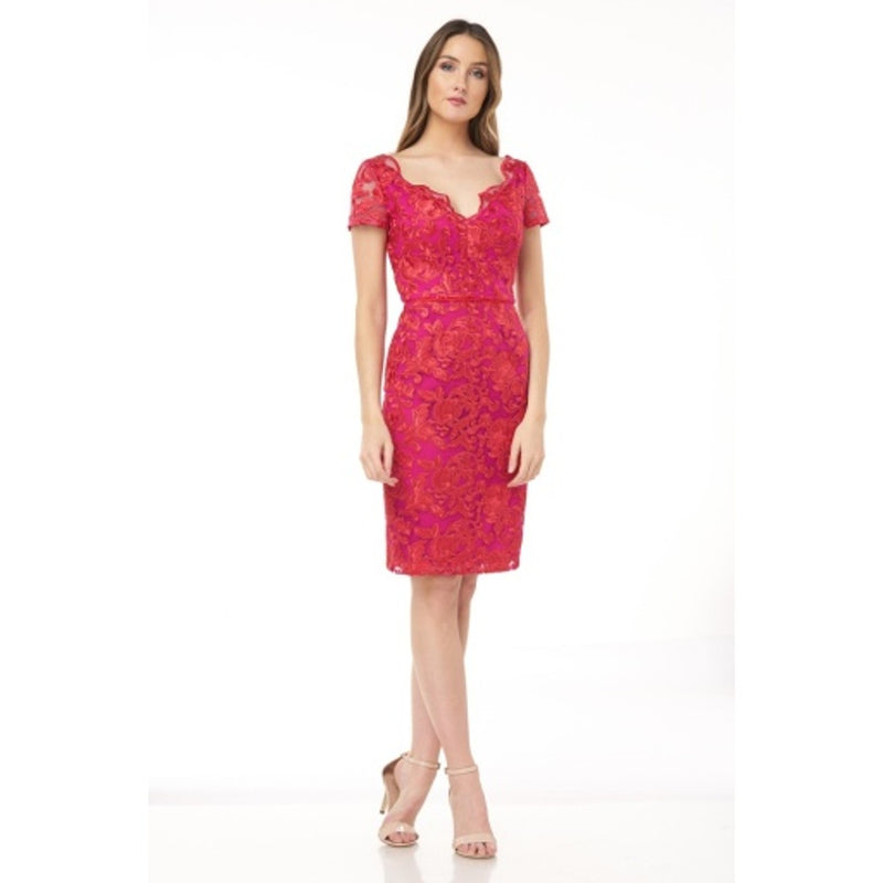 JS Collections - Womens Scallop V-Neck Embroidered Drs