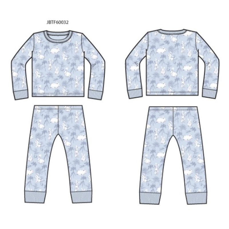 Janie and Jack - K Long Sleeve Blue Bunny Toile Sleep Estr 1