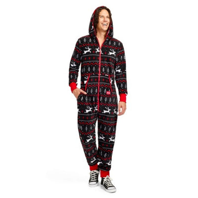 Tipsy Elves - Mens Black and Red Fair Isle Jumpsuit