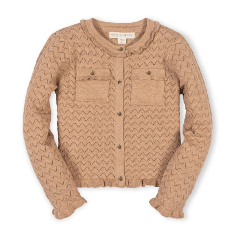 Hope & Henry - Girls Organic Ruffle Trim Pointelle Cardigan