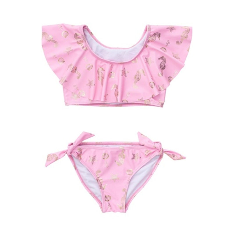 Snapper Rock - Girls Seahorse Sparkle Shoulder Flounce Bikini