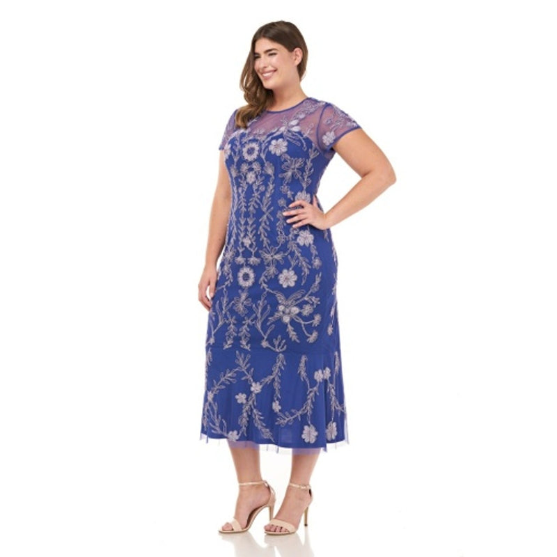 JS Collections - Womens Ss Bead Illusion Flaired Midi
