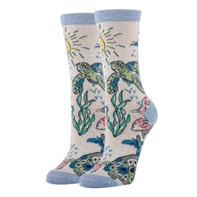 Oooh Yeah - Womens Turtle Breeze-Aquatic-Womens Crew Socks