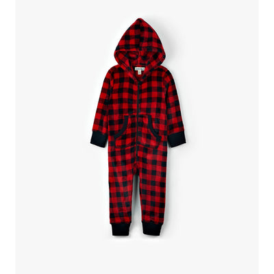 Little Blue House - Buffalo Plaid Kids Hooded Fleece Jumpsuit