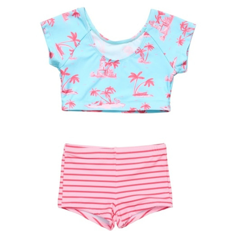 Snapper Rock - Girls Lighthouse Island Sustainable Crop Short Sleeve Rash Top Set