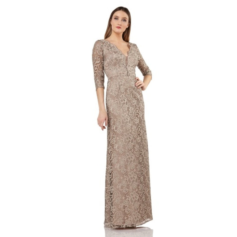 JS Collections - Womens Embroidered Lace a-Line Gown