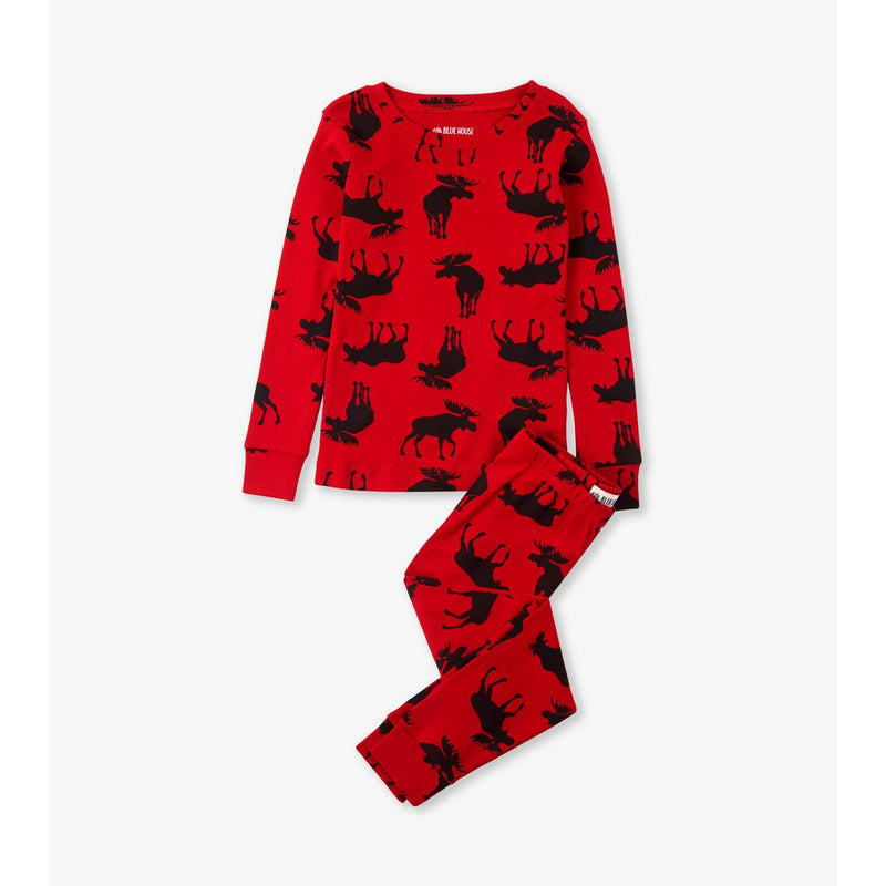 Little Blue House - Moose on Red Kids Pajama Set