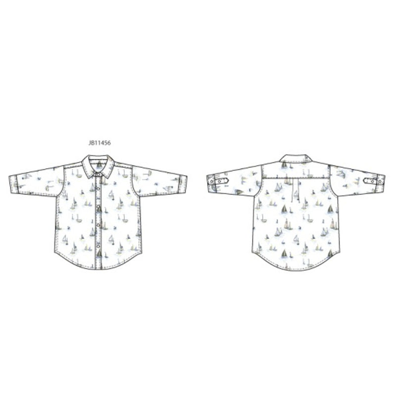 Janie and Jack - Boys with Long Sleeve White Sailboat Print Poplin Shirt E2